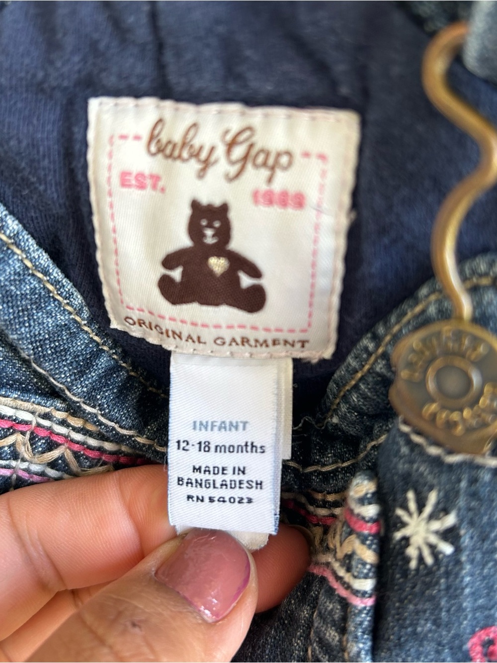 Y2K vintage embroidered Kids Dark Blue Embroidered Denim Overalls - Picture 7 of 8